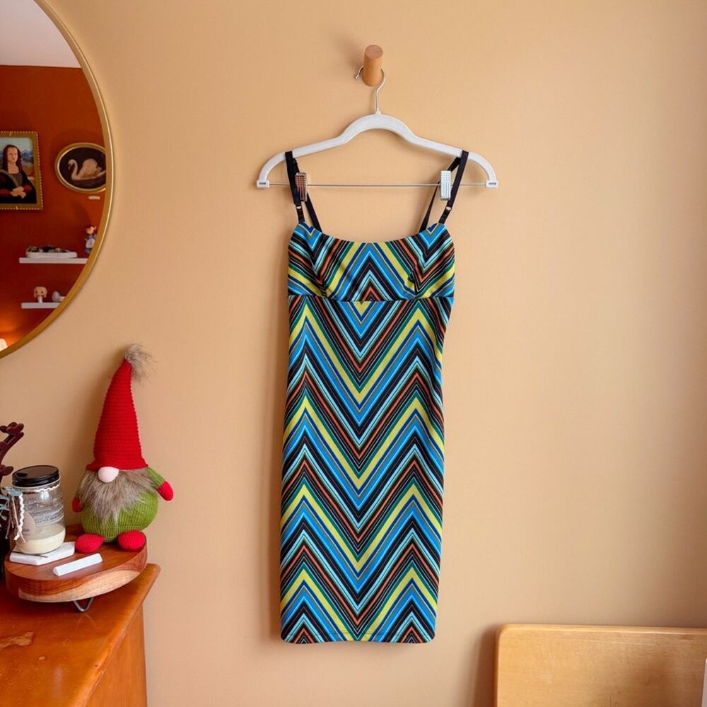 Heart Soul Y2K Chevron Bodycon Midi Dress Side Slits Size Small